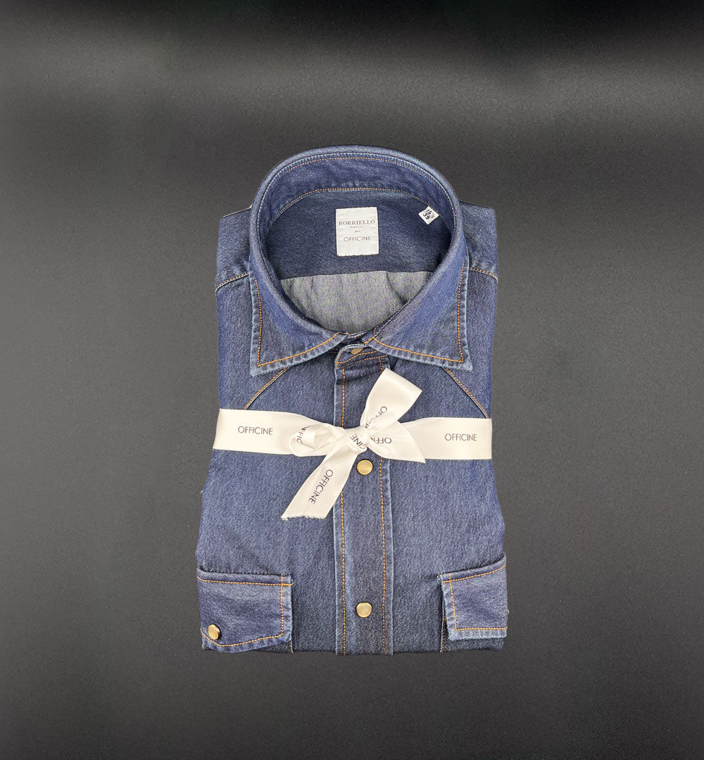 Camicia Borriello x Officine uomo 21063 denim blu scuro 21063 1 DENIM SCURO BORRIELLO