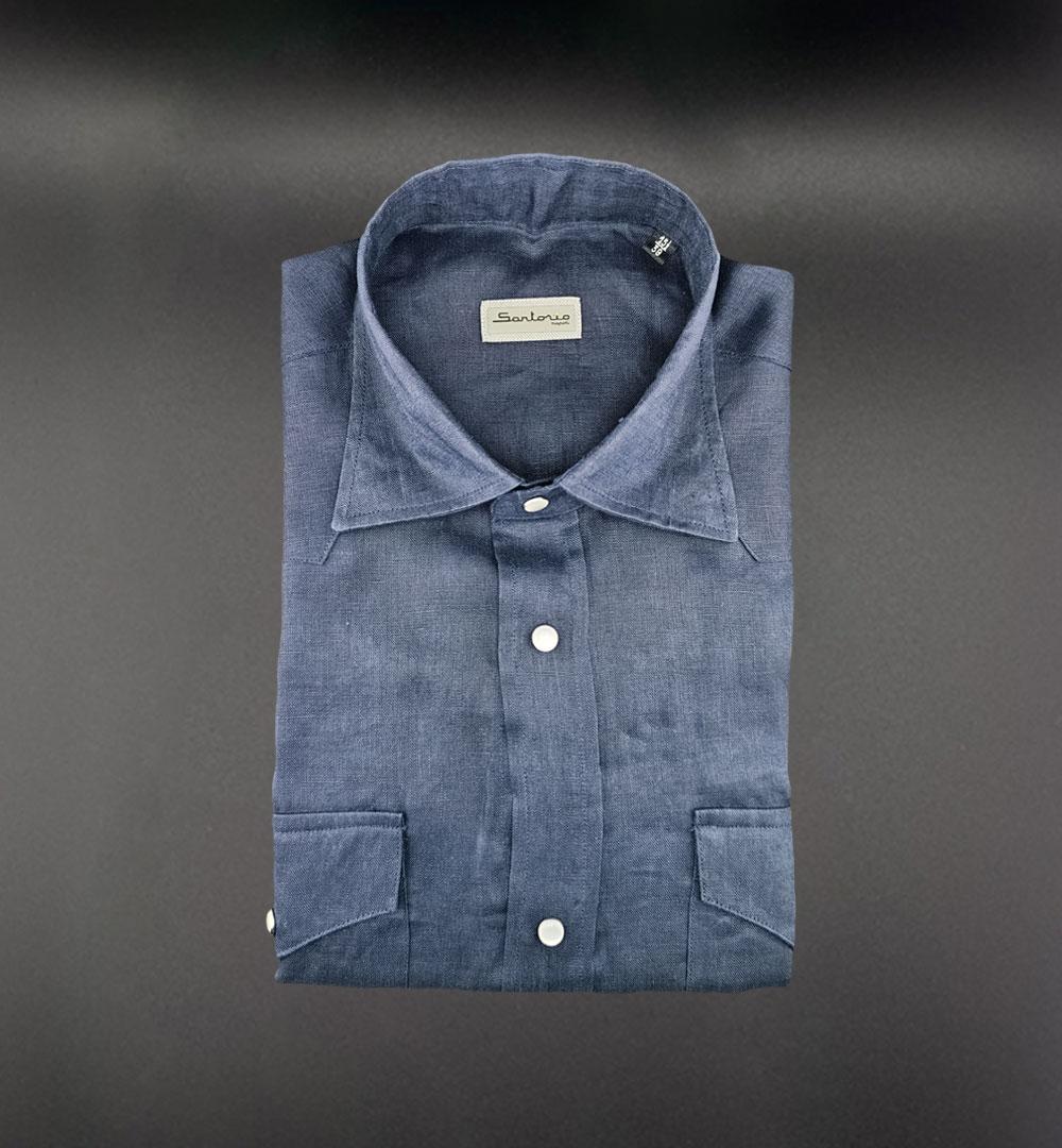 Camicia SARTORIO uomo TEXAS Blu lino TEXAS 464204004 SARTORIO