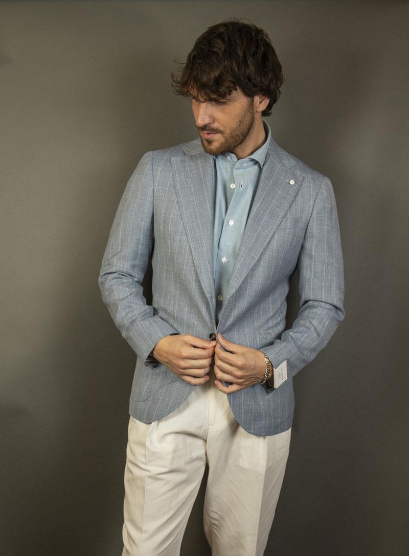 Giacca Luigi Bianchi uomo 2611 azzurro monopetto 2611 53399 2 GESSATO LUIGI BIANCHI MANTOVA