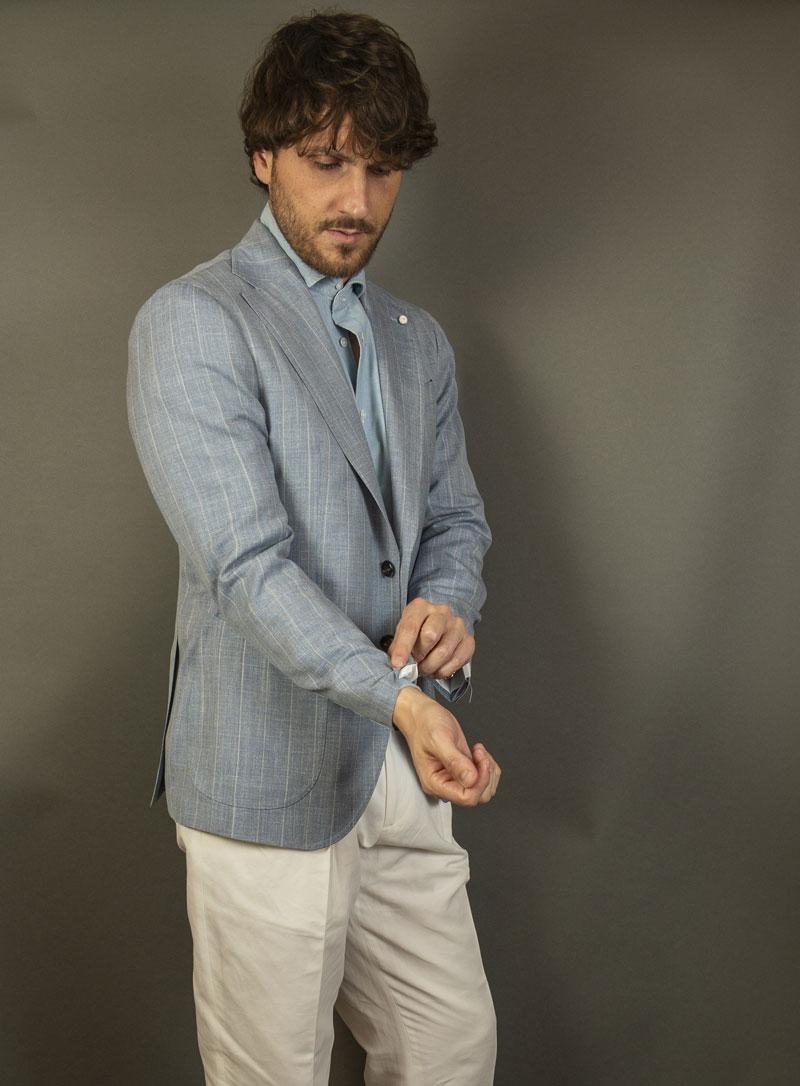 Giacca Luigi Bianchi uomo 2611 azzurro monopetto 2611 53399 2 GESSATO LUIGI BIANCHI MANTOVA