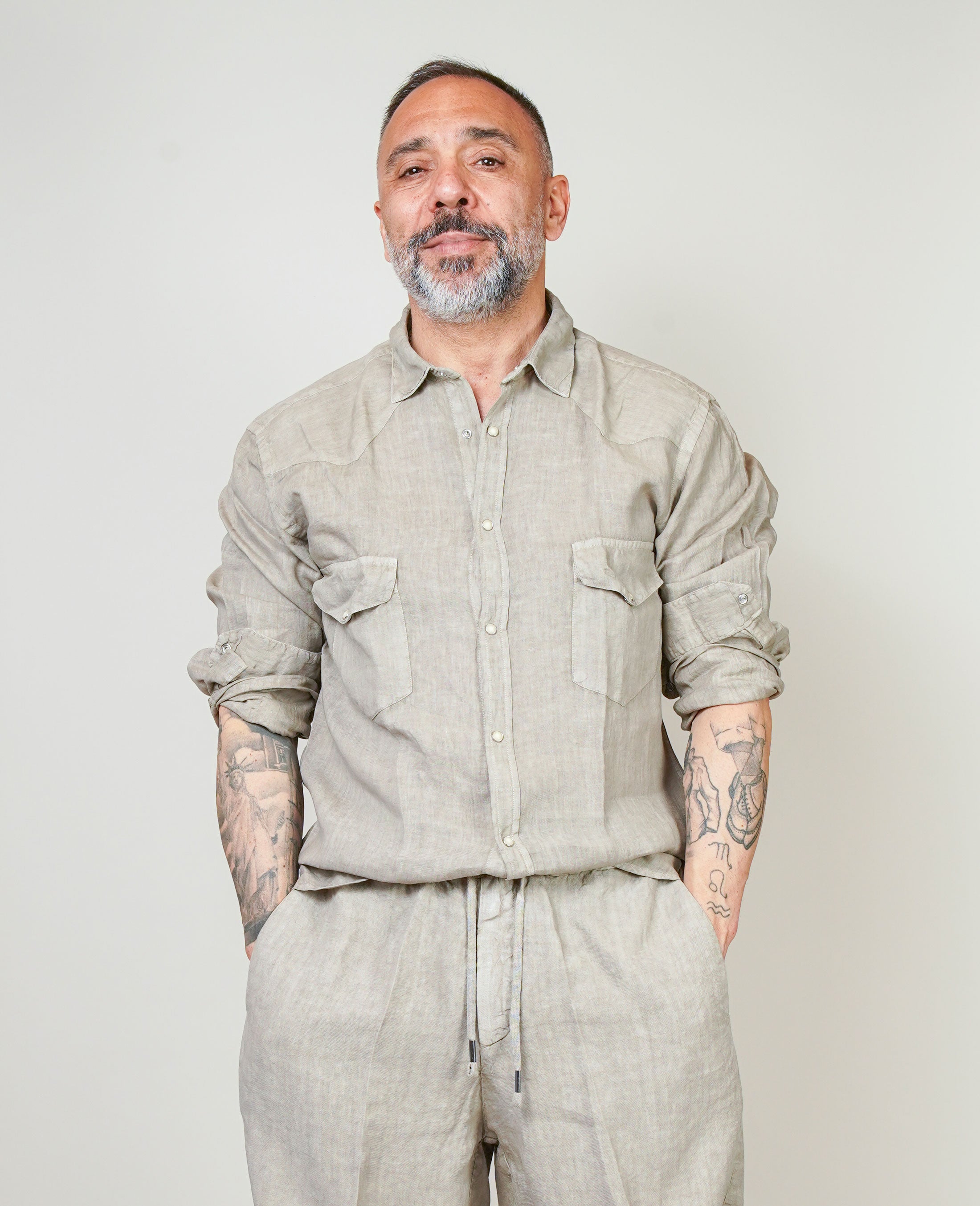 Camicia Inlinum uomo Marck baia fango MARCK BAIA CIL02 FANGO INLINUM 