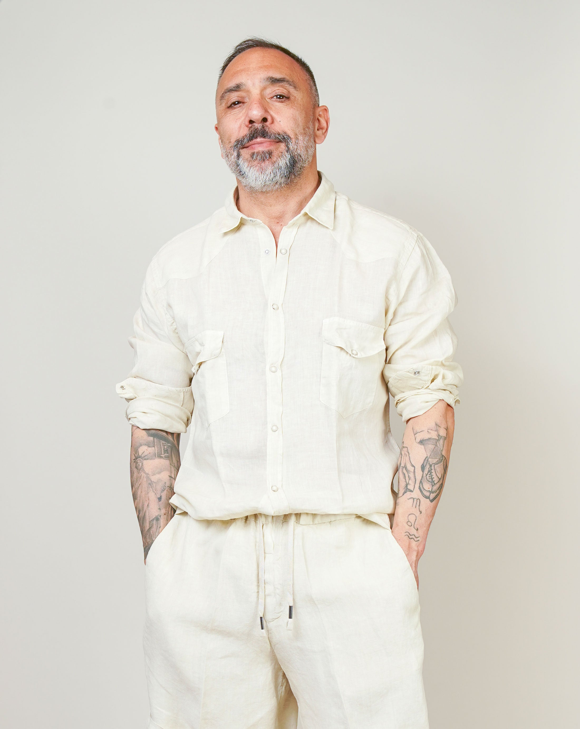 Camicia Inlinum uomo Marck baia tortora MARCK BAIA CIL02 TORTORA INLINUM 