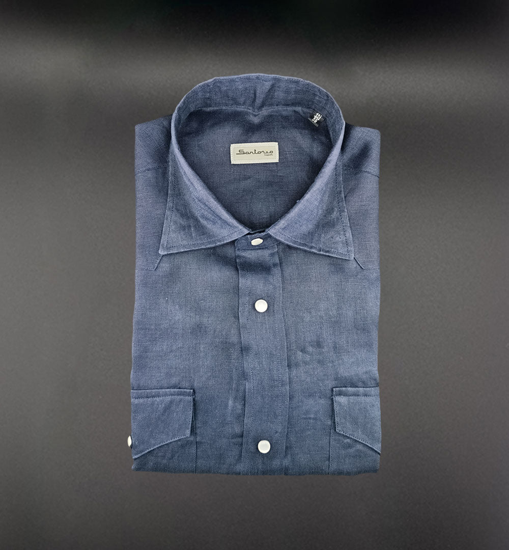 Camicia SARTORIO uomo TEXAS Blu lino TEXAS 464204004 SARTORIO 