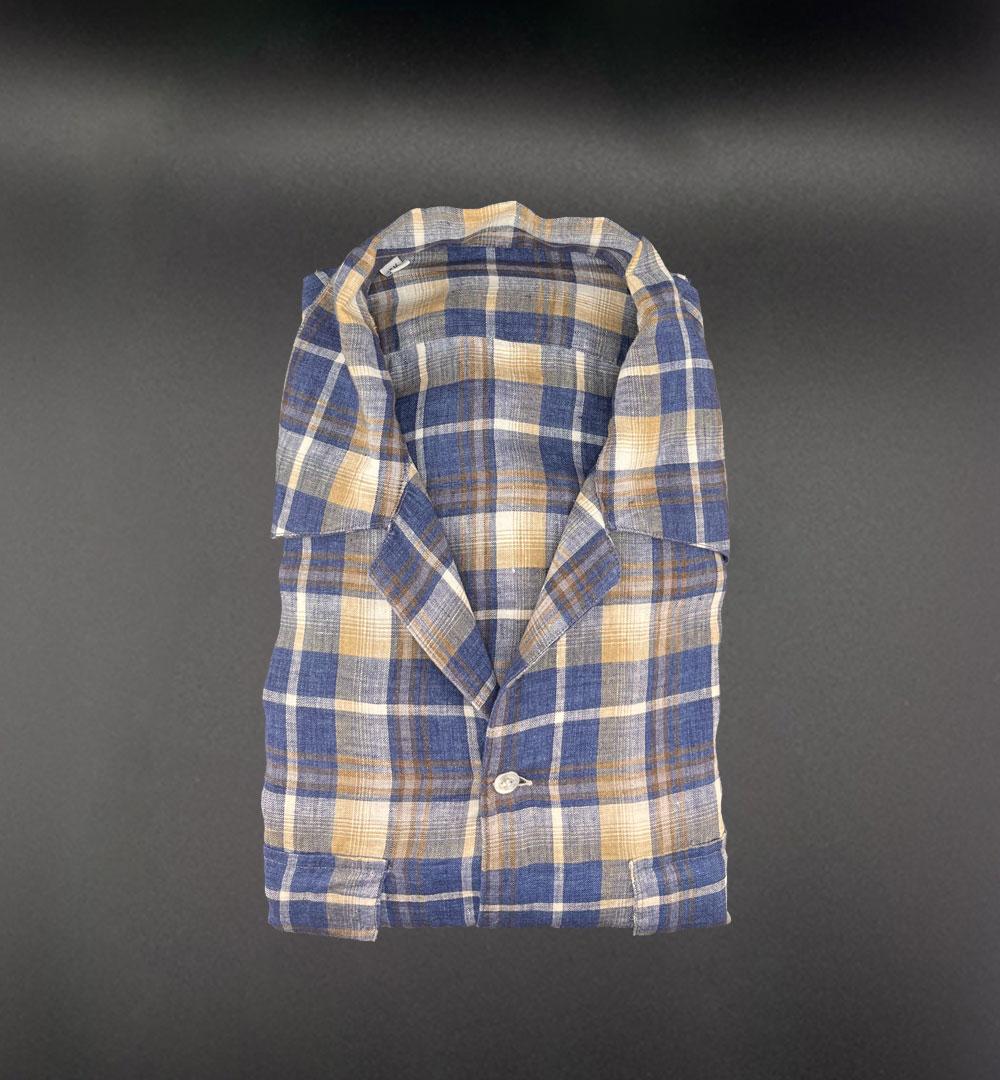 Camicia Giangi x Officine uomo NKO 94096 blu e giallo lino <BR/><BR/> NKO 9409 6 QUABRO BLU GIANGI 