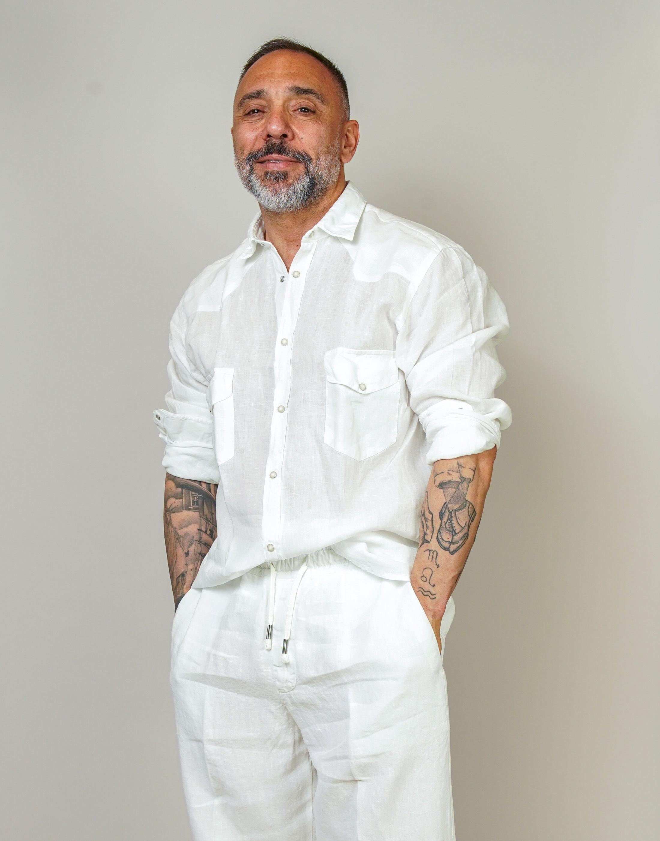 Camicia Inlinum uomo Marck baia off white MARCK BAIA CIL02 OFF WHITE INLINUM 