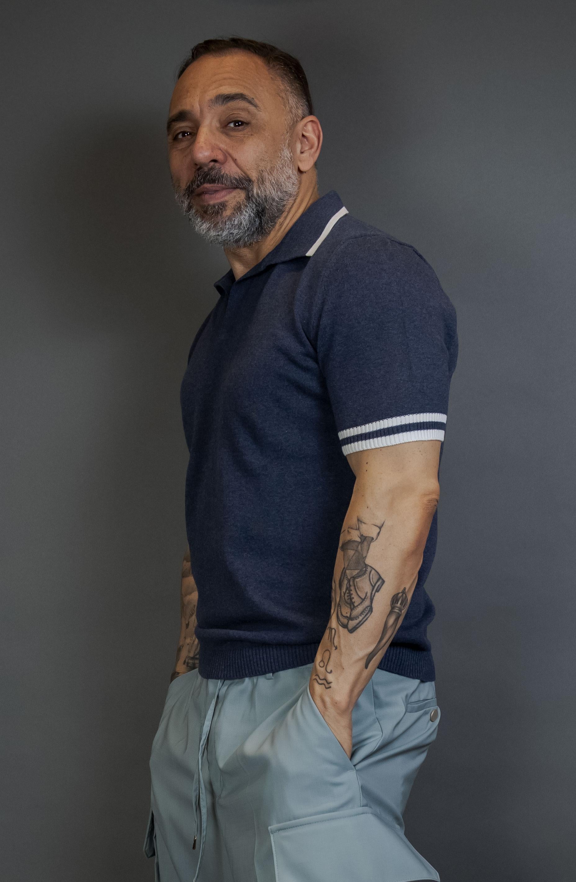 Polo Scaglione uomo UPC031 Open SS tipping denim UPC 031 050 DK DENIM MILK SCAGLIONE 