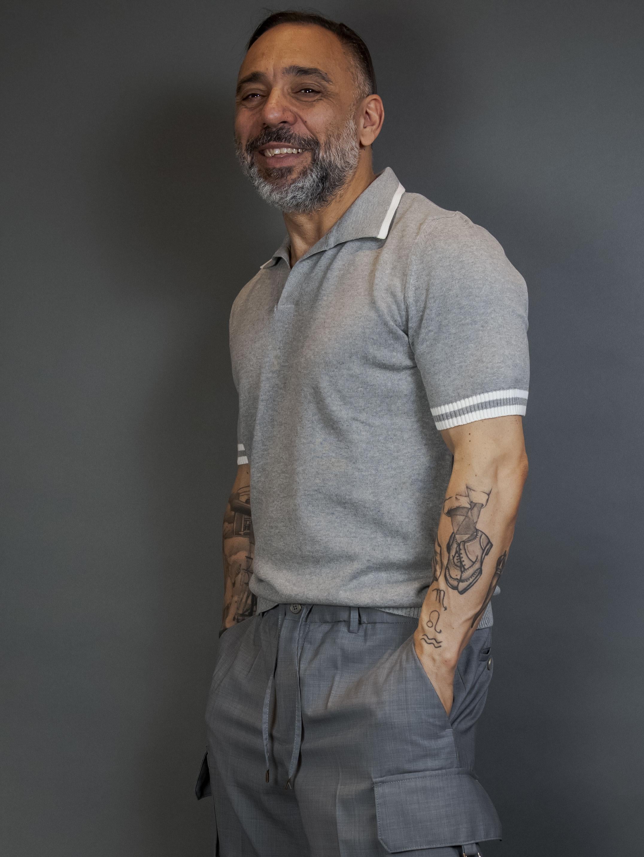 Polo Scaglione uomo UPC031 Open SS tipping grigia UPC 031 019 MEL GREY MILK SCAGLIONE 
