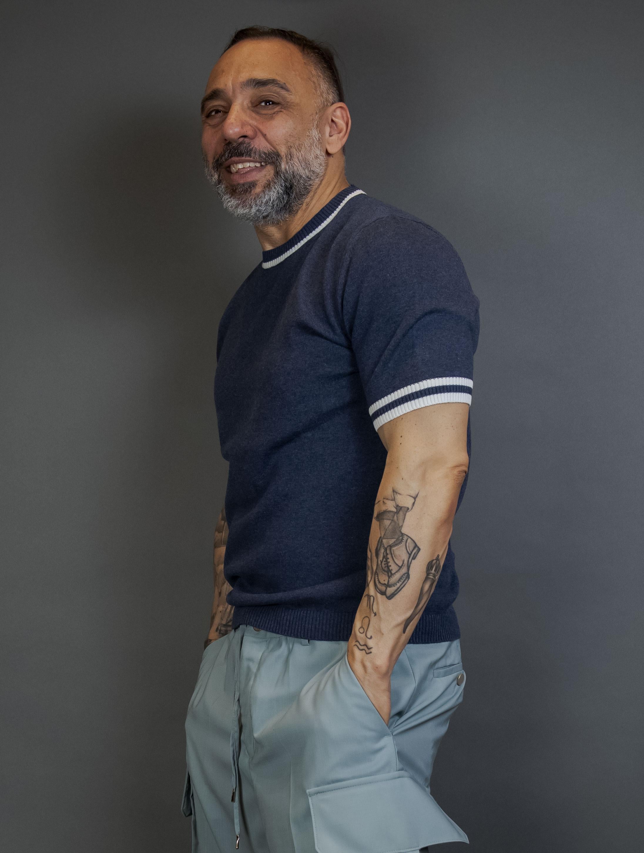 T-shirt Scaglione uomo UPC030 tipping denim UPC030 050 DK DENIM SCAGLIONE 