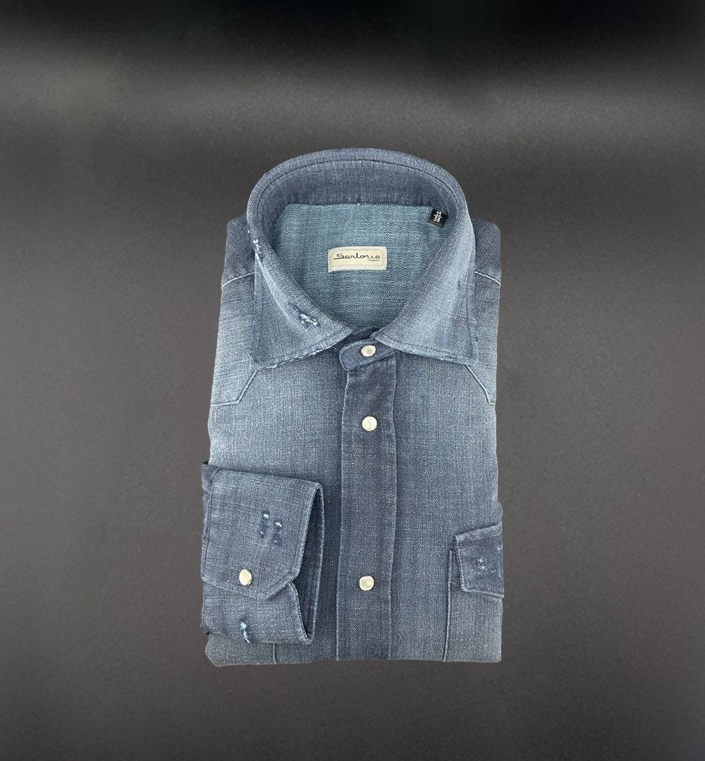 Camicia Sartorio uomo SCC0001SH45350 blu SCC0001SH45350 3004 DENIM FIAMMATA CELESTE SARTORIO 