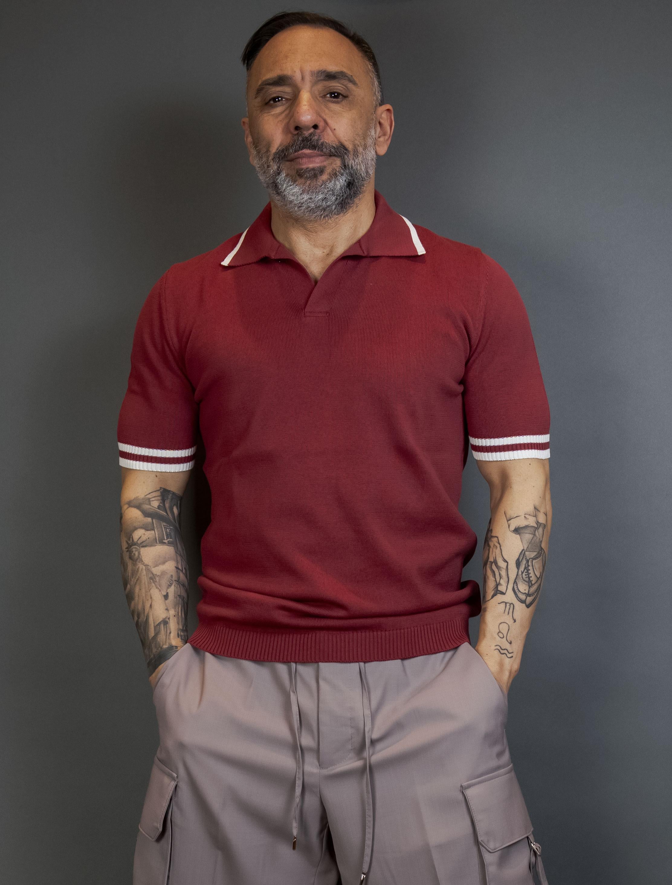 Polo Scaglione uomo UPC031 Open SS tipping cherry UPC 031 013 DK CHERRY MILK SCAGLIONE 