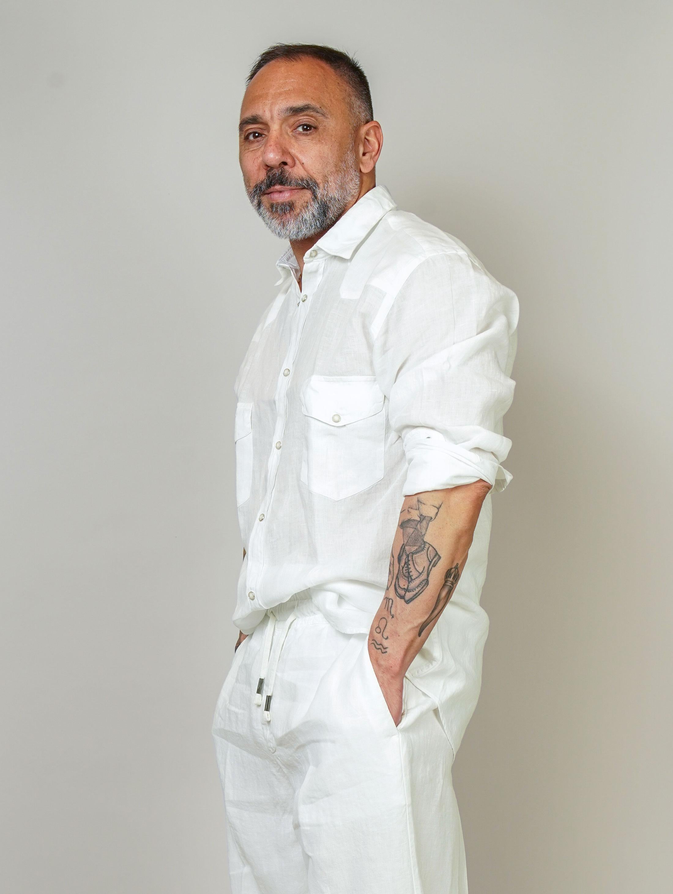 Camicia Inlinum uomo Marck baia off white MARCK BAIA CIL02 OFF WHITE INLINUM 