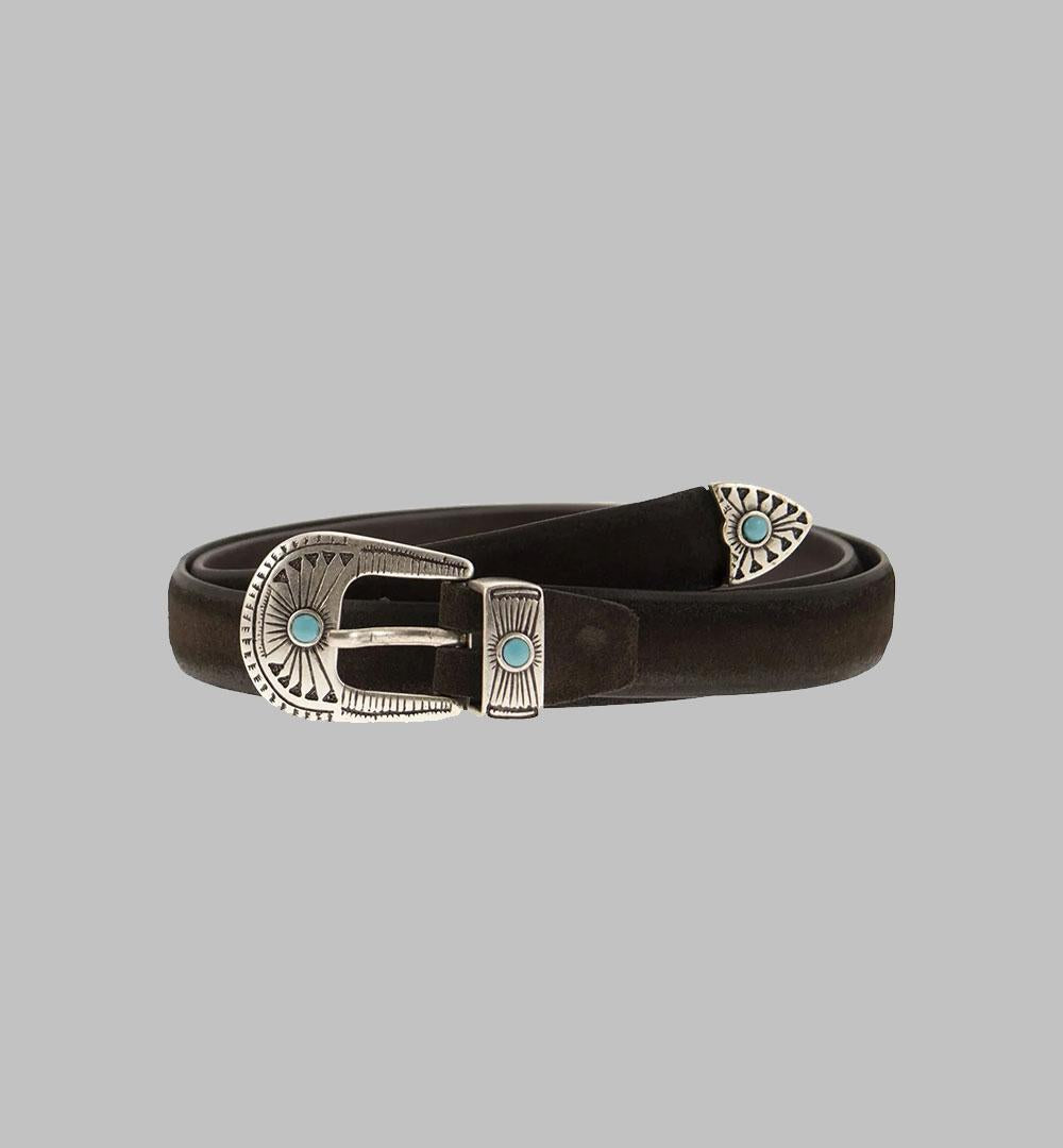 Cintura Alberto Luti uomo trittico 766 25 Moro pelle scamosciata stampa coccodrillo turchese<BR/> 766 25 CAMOSCIO MORO ALBERTO LUTI 