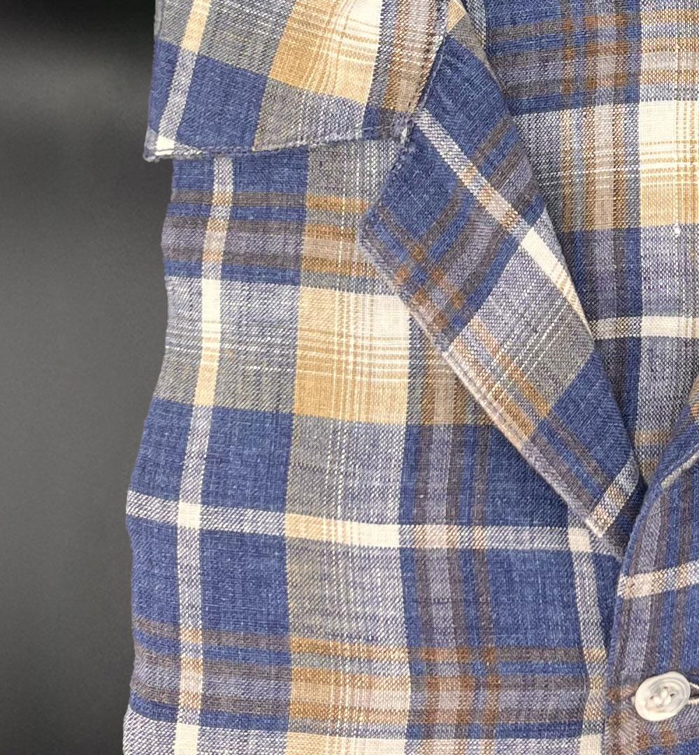 Camicia Giangi x Officine uomo NKO 94096 blu e giallo lino <BR/><BR/> NKO 9409 6 QUABRO BLU GIANGI 