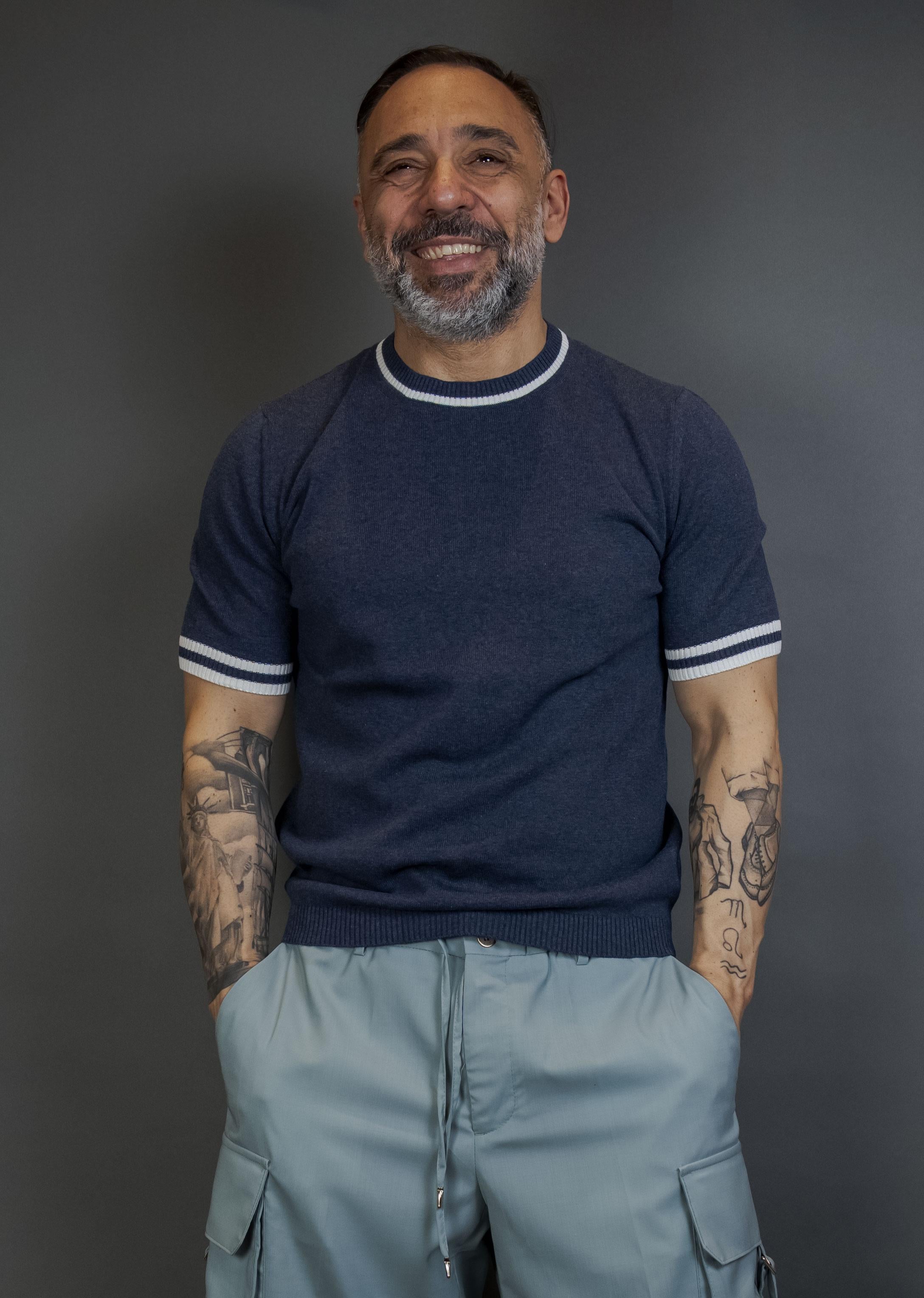 T-shirt Scaglione uomo UPC030 tipping denim UPC030 050 DK DENIM SCAGLIONE 