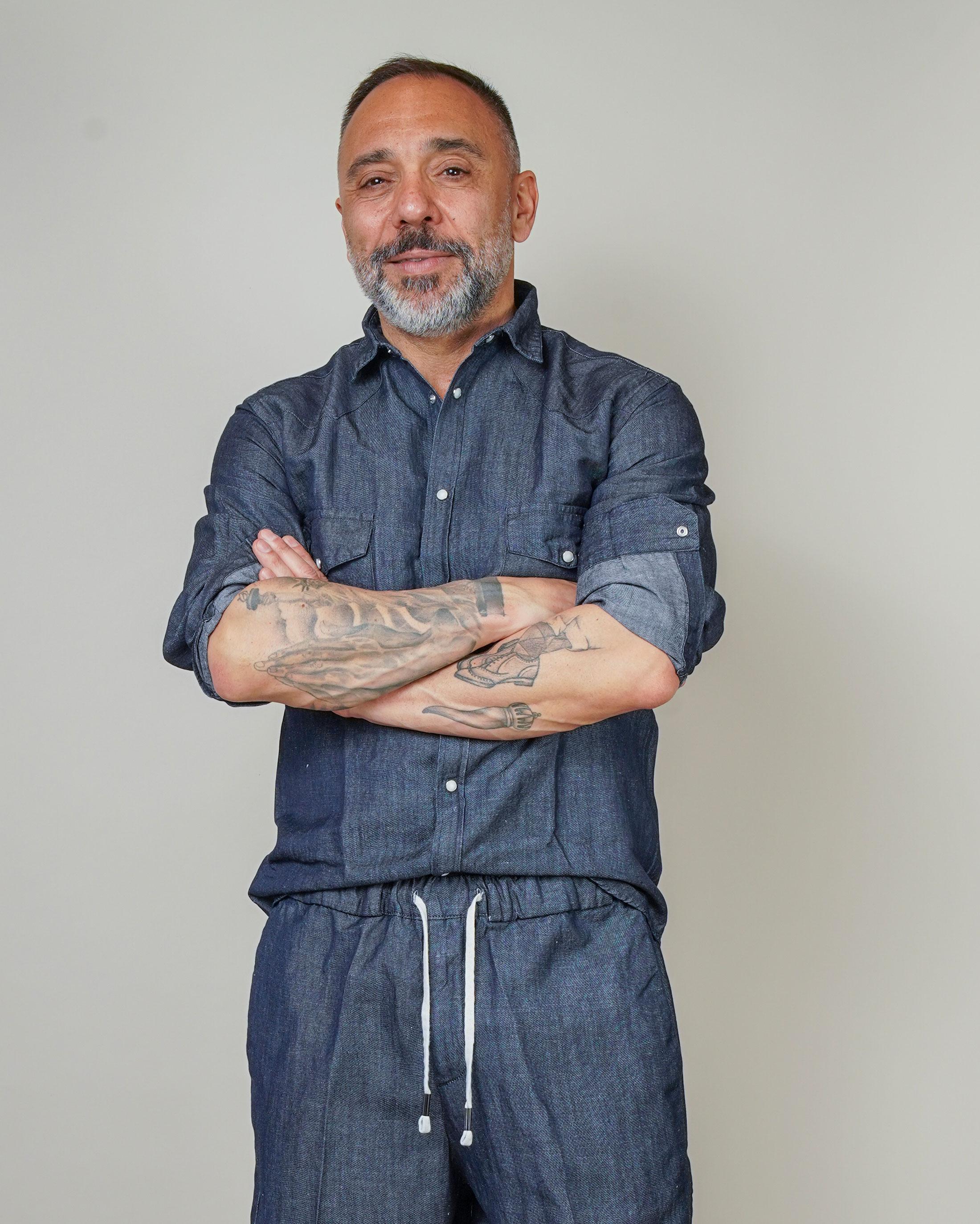 Camicia Inlinum uomo Marck denim scuro MARCK WESTERN SHIRT SS INLINUM 